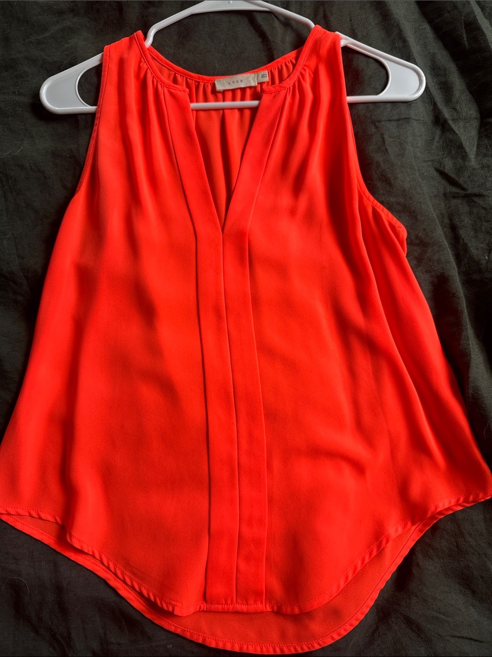 Sleeveless Split-Neck Blouse in Bright coral pink